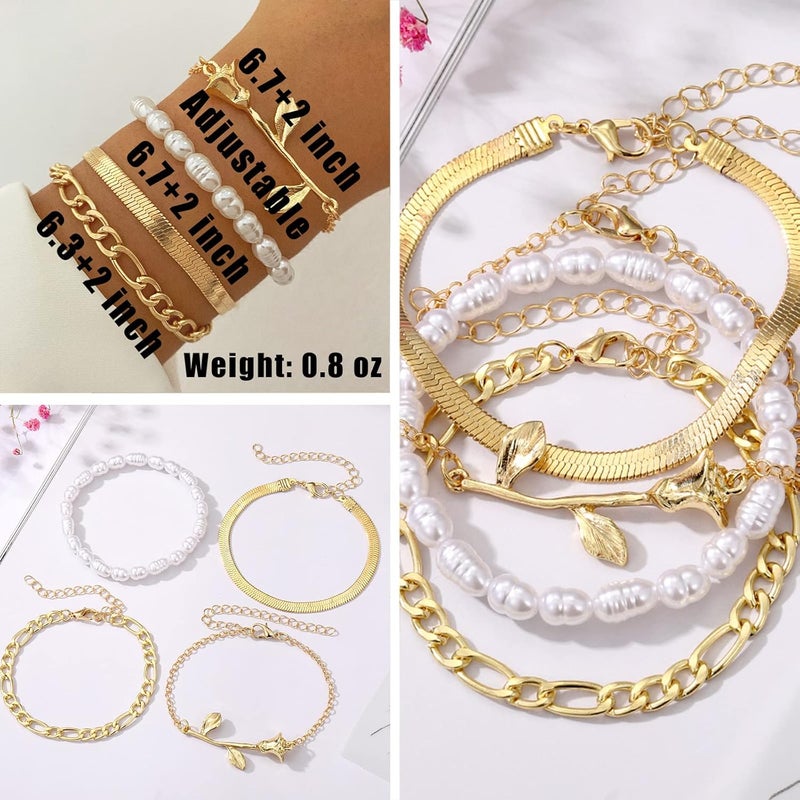 IFKM 6 PACK (24 PCS) Boho Gold Chain Bracelets Set for Women, 14K Gold Plated Multiple Layered Stackable Open Cuff Wrap Bangle Adjustable Link Italian Cuban Jewelry for Women Gift - Image 5